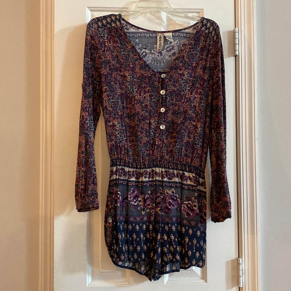 Mimi Chica Floral V-Neck Romper with Sleeves